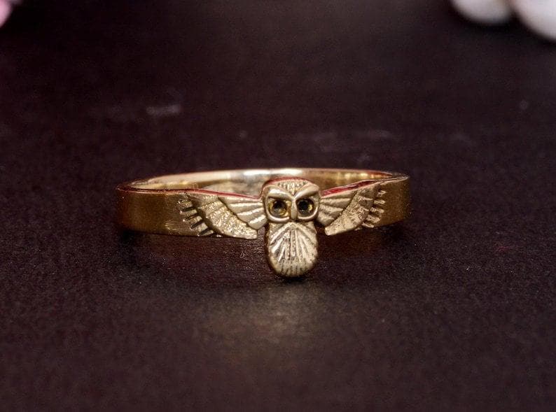Gold Brass Owl Ring, Bird Animal Band Ring, Minimalist Nature Jewelry, Cute Statement Ring, Handmade