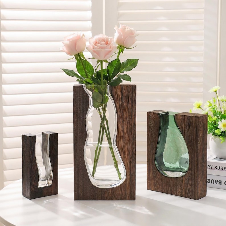 Mothers Day Personalized Engraved Wooden Vase,Custom Artistic Flower Vase,Birth Flower Mom Gifts,Thoughtful Gift for Her,Wife,Vintage Decor image 14