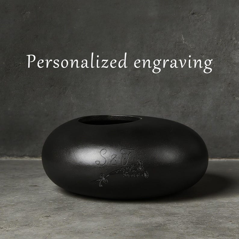 Personlig graverad Wabi Sabi keramisk vas med nålgroda, låg sten Ikebana-blomhållare, minimalistiskt zenhem, rustik hylla och borddekor bild 5