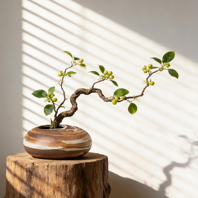 Personlig graverad Wabi Sabi keramisk vas med nålgroda, låg sten Ikebana-blomhållare, minimalistiskt zenhem, rustik hylla och borddekor bild 3