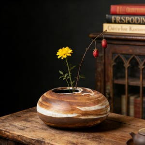 Personlig graverad Wabi Sabi keramisk vas med nålgroda, låg sten Ikebana-blomhållare, minimalistiskt zenhem, rustik hylla och borddekor bild 11