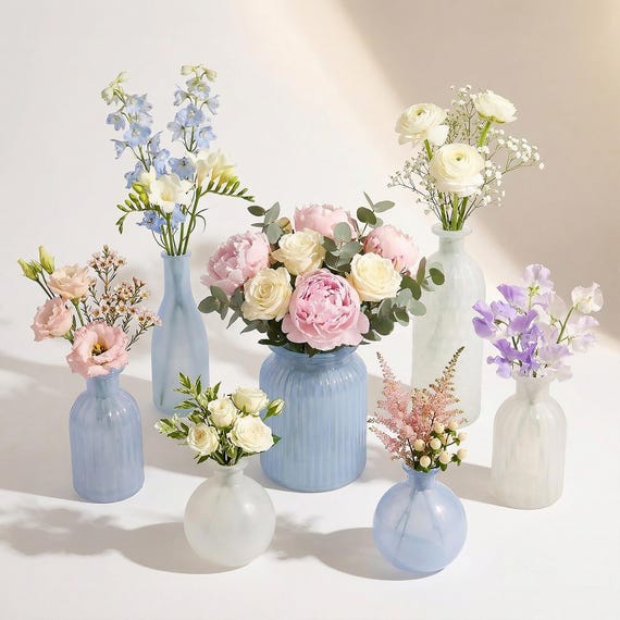 Housewarming Gift , Vintage-Inspired Mini Vases , Blue Vintage Glass Decor , Table Decor , Vintage Style Bottles ,  Vases Spring Decor