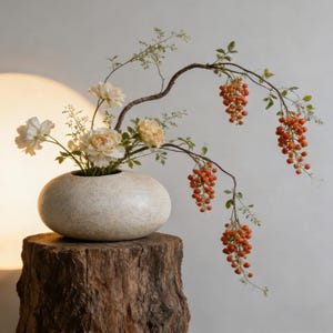 Personlig graverad Wabi Sabi keramisk vas med nålgroda, låg sten Ikebana-blomhållare, minimalistiskt zenhem, rustik hylla och borddekor bild 4