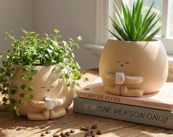 Birthday Custom TOT with a Drink Cozy Planter Pot, Coffee Lover Planter,Cute Coffee Decor,Plant Gift,Plant Lover,Clear Pots with Drainage
