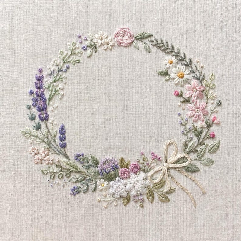 Floral Wreath Embroidery Pattern PDF | Wildflower Hand Embroidery ...
