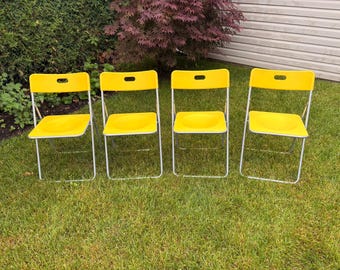 Set of 2 Vintage IKEA "Nick" Yellow Folding Chairs – Pop/Y2K Design from the 2000s | Pair of Garden, Balcony or Accent Chairs