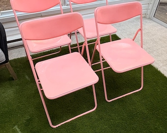 Set of 4 Vintage TED folding chairs by Niels Gammelgaard for IKEA, Pastel Pink 80s | Pink IKEA Vintage Ted Folding Chairs