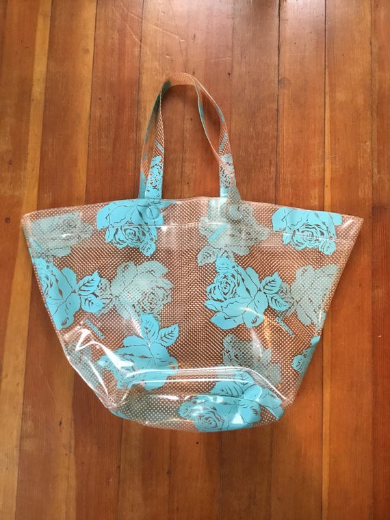 1980s FIORUCCI clear vinyl tote blue rose beige po