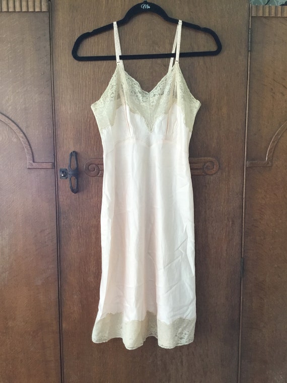 1930s Blush Pink slip dress lingerie with lace tri