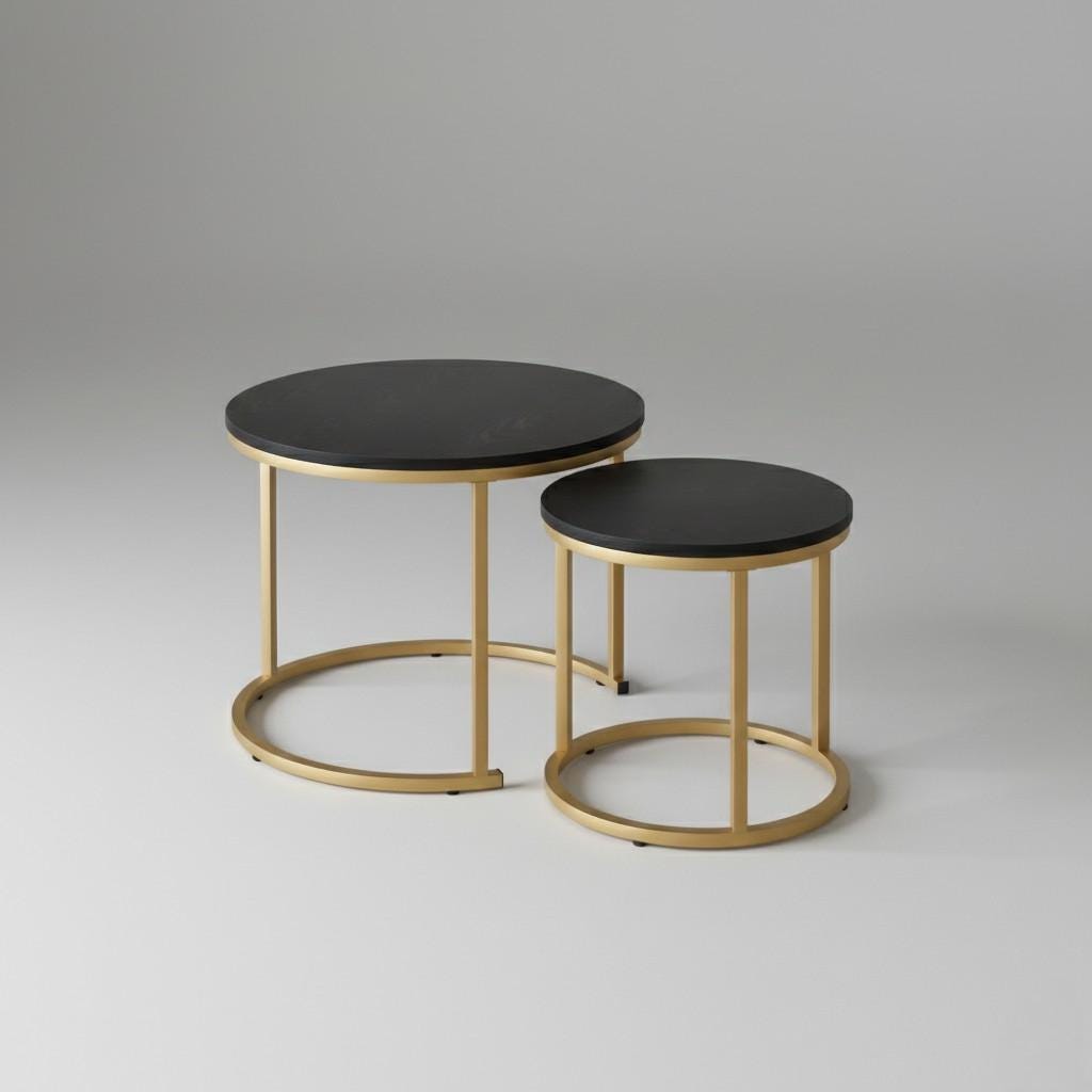 Round Nesting Coffee Table Set of 2 | Wooden Top With Metal Frame Side ...
