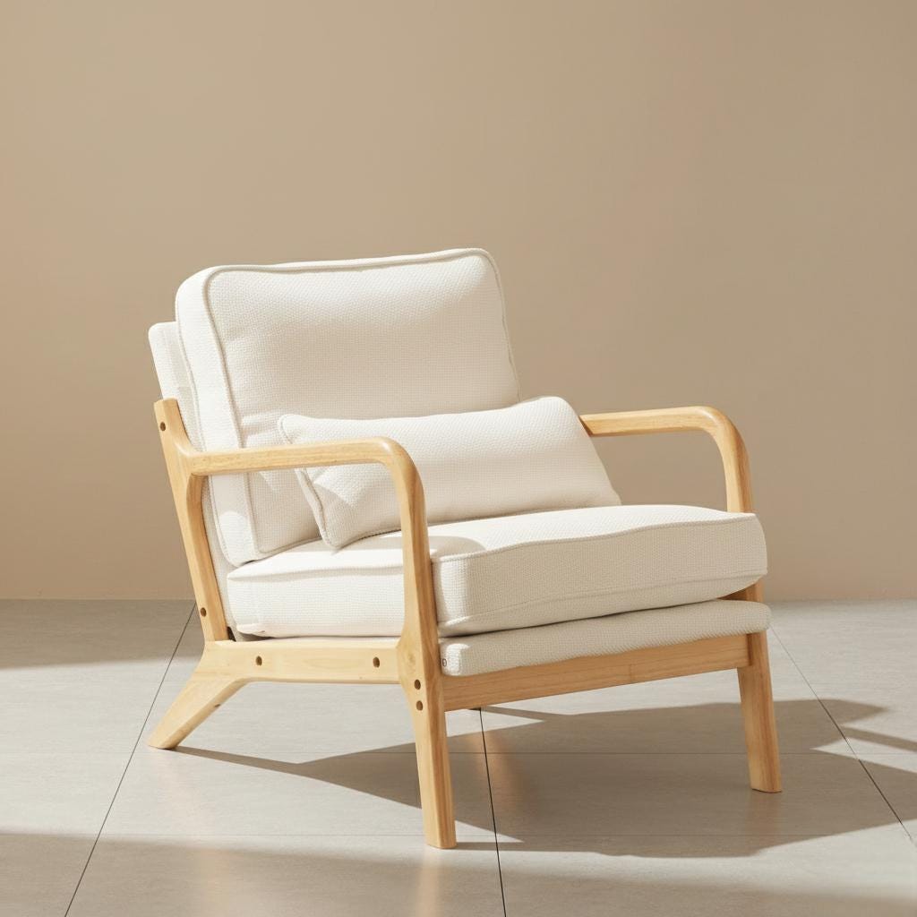 Mid Century Solid Wood Accent Chair Upholstered Armchair With Extra ...
