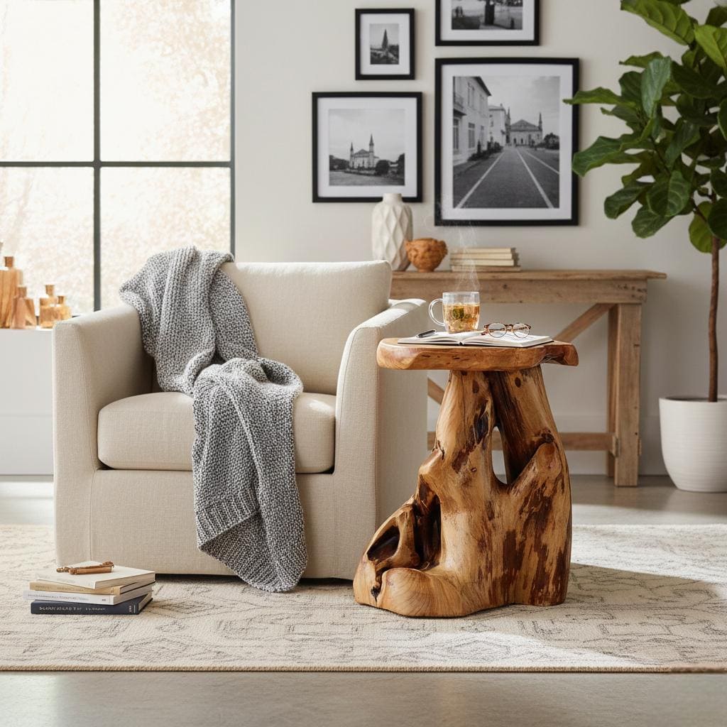 Solid Wood End Table – Handmade Wooden Side , Rustic Modern , Natural ...