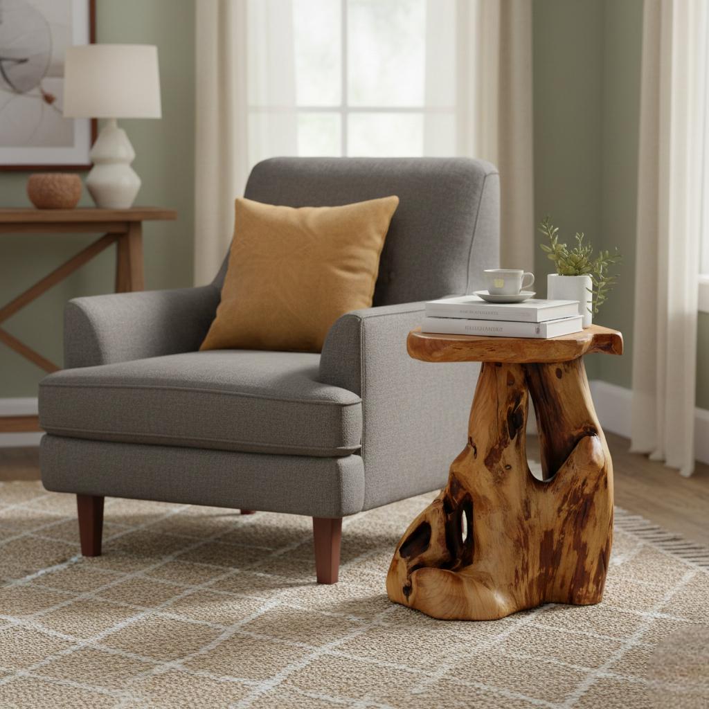 Solid Wood End Table – Handmade Wooden Side , Rustic Modern , Natural ...