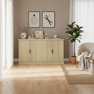 Fluted Buffet Cabinet | Mid Century Modern Sideboard with Adjustable Shelves
