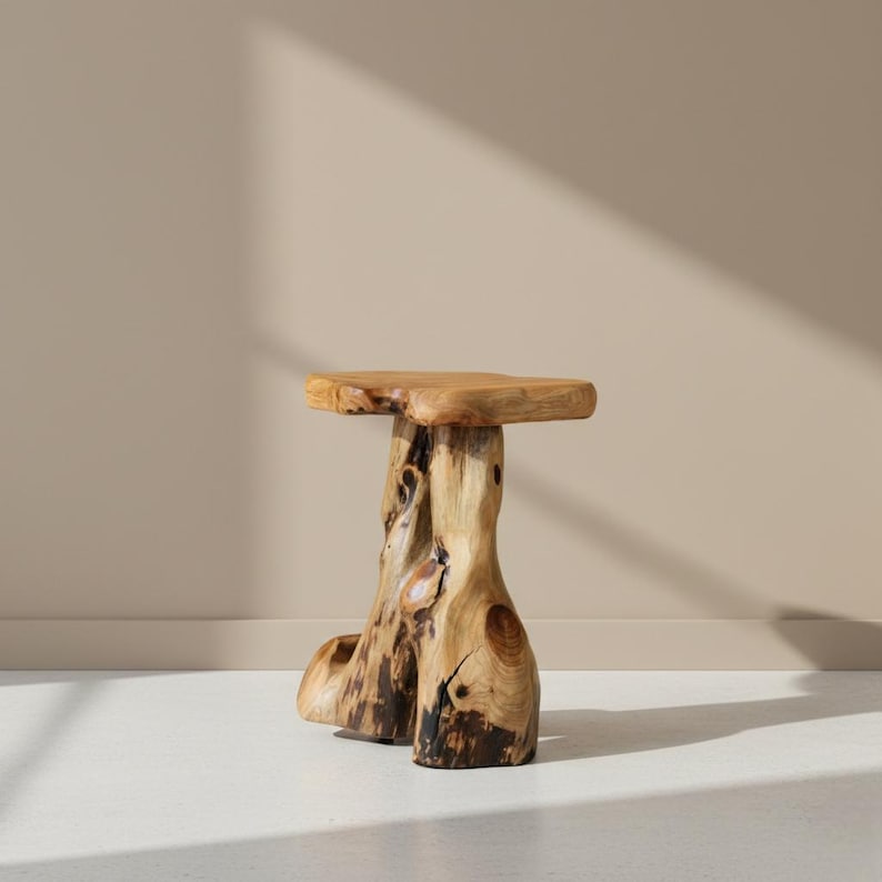 Solid Wood End Table – Handmade Wooden Side , Rustic Modern , Natural ...