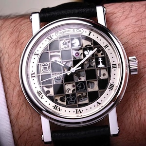 Reloj esqueleto, reloj automático, reloj hecho a mano, reloj mecánico, reloj artesanal, reloj de ajedrez, regalo de boda, regalo para marido, regalo para hombre