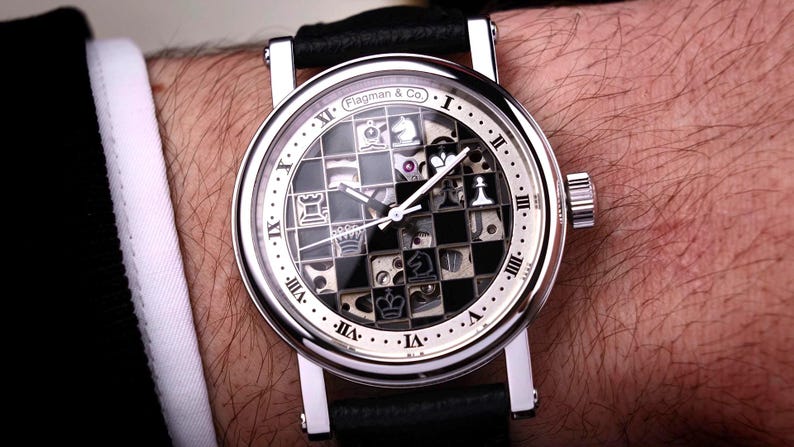 Chess watch on wrist