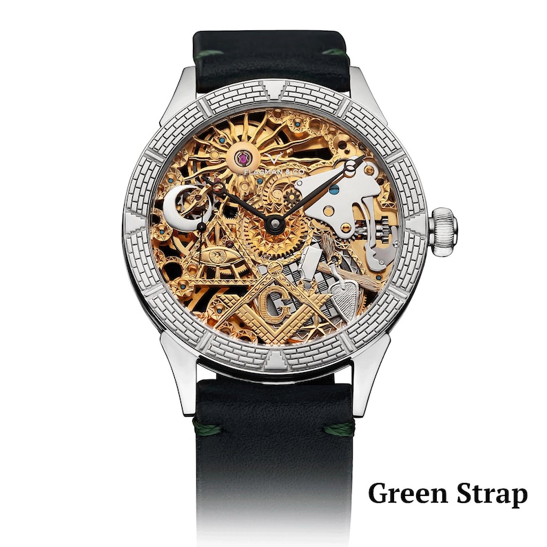 Green strap on Freemason watch