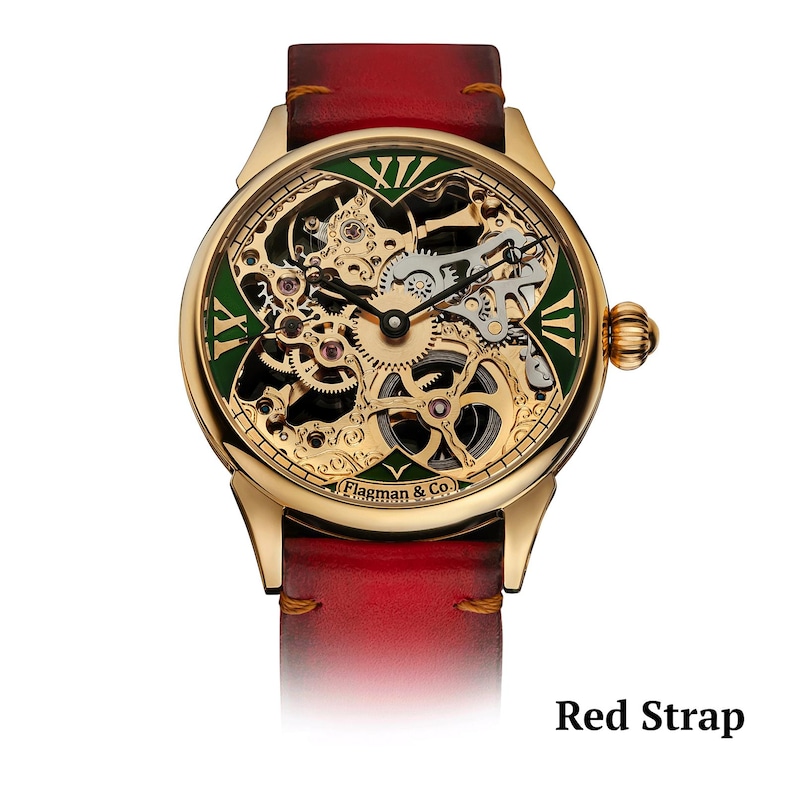 Red strap on Art deco watch