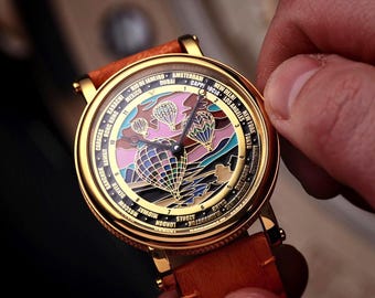 Art Deco Watch - Cappadocia, Handmade watch, Mechanical watch, Artisan watch, Unisex watch, Flagman watch, Engraved watch, Gift for husband
