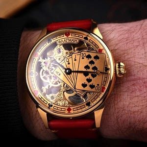 Reloj Skeleton Poker, reloj hecho a mano, reloj de casino, reloj artesanal, reloj mecánico, reloj artesanal, regalo de boda, regalo para el marido