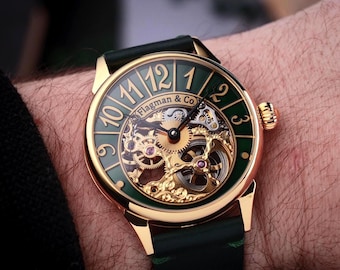 Skeleton watch Mechanical watch Flagman watch Watches for men Exclusive watch Unique watch Engraved watch Unique wedding gift Gift for men