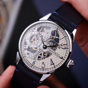 Steampunkhorloge, skelethorloge, handgemaakt horloge, mechanisch horloge, Flagman-horloge,