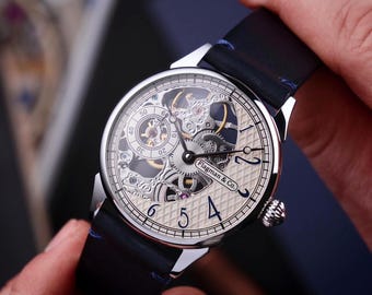 Steampunk watch, Skeleton watch, Handmade watch, Mechanical watch, Flagman watch,
