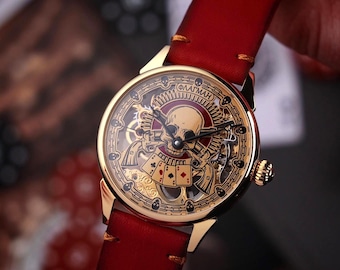 Skeleton watch Casino watch Poker watch Exclusive watch Mechanical watch Watches for men Gift for husband Boyfriend gift