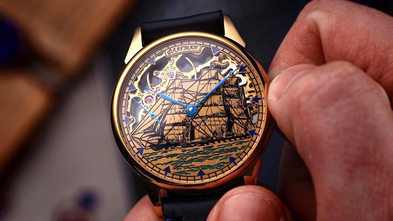 Skeleton watch on hands