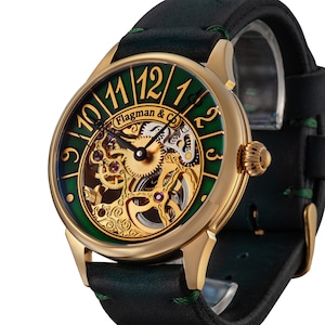 Zegarek Art Deco Skeleton, Zegarek ręcznie robiony, Zegarek mechaniczny, Zegarek rzemieślniczy, Zegarek Flagman, Prezent na rocznicę, Prezent dla męża, Prezent dla mężczyzny