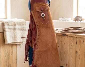 Western Suede Leather Fringe Chaps | Unisex Cowboy Rodeo Wear | Festival Costume