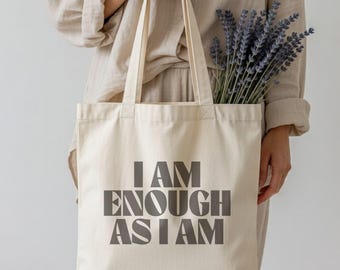 Borsa tote con affermazione di amore per se stessi, borsa della spesa regalo per la salute mentale, borsa da scuola con specchio, borsa per commissioni per ritiri benessere, borsa in tela spirituale