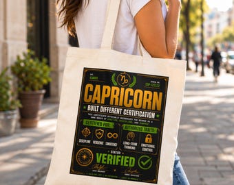 Borsa tote con tratti distintivi della personalità del Capricorno, borsa shopper in tela con oroscopo astrologico, borsa a mano con segno di Terra, borsetta con citazione divertente