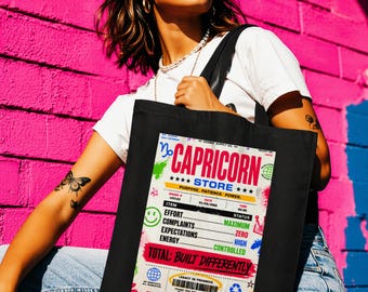 Borsa tote con tratti distintivi della personalità del Capricorno, borsa shopper in tela con oroscopo astrologico, borsa a mano con graffiti del segno di Terra, borsetta con citazione divertente
