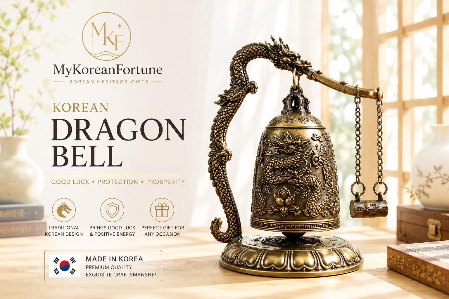 Authentic Korean Dragon Bell, Timeless Elegance, Meaningful Gift