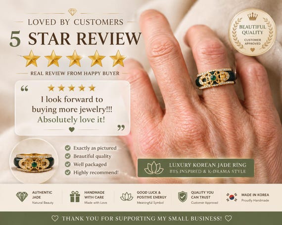 Luxury Korean Jade Ring, BTS Inspired & K-Drama Inspired, Natural Green Stone Jewelry, Elegant Gift