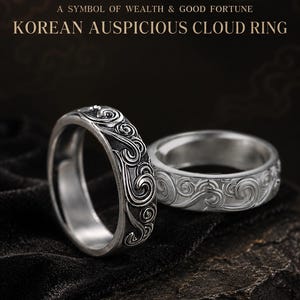 Koreansk lyckosam molnring, justerbar unisex silverring, lyckassmycken, parring, koreansk present till män och kvinnor