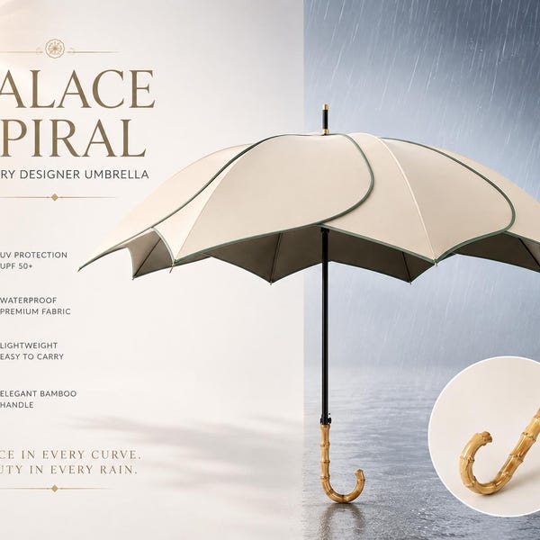 Parapluie de luxe à pétales de fleurs, protection UV UPF 50+, élégant parasol à poignée en bambou, parapluie de créateur pour femme, idéal comme cadeau.