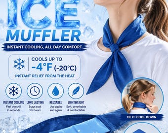 Korean Ice Muffler, Reusable Cooling Scarf, Wearable Neck Wrap, Instant Summer Cooling, Made in Korea