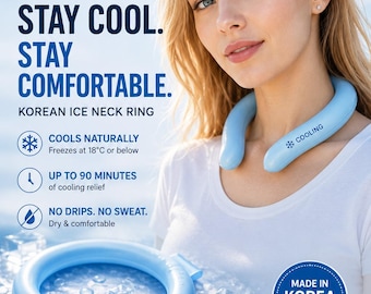 Korean Wearable Cooling Neck Ring, Reusable Ice Neck Cooler, Up to 90 Min Cooling, Made in Korea