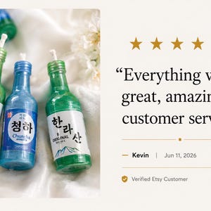 Velas con forma de botella de cerveza Soju Makgeolli coreana – Mini adornos para tartas con forma de bebida, decoración para fiestas coreanas (12 unidades)