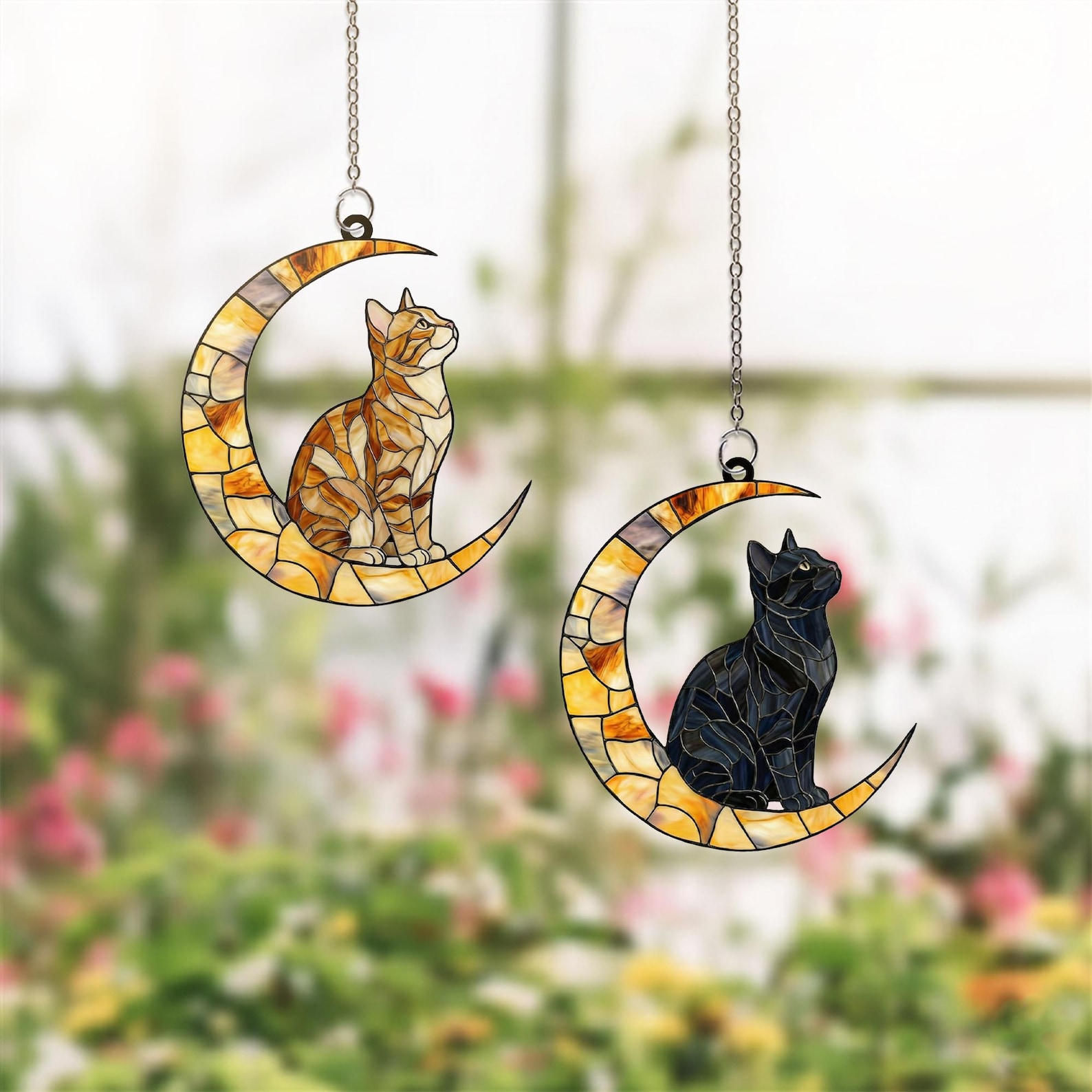 Orange and Black Tabby Cat on Moon Acrylic Suncatcher, Cat Window ...