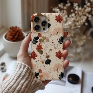 Botanical Fall Floral Phone Case Cute Aesthetic Autumn Leaves Trendy Girls Gift Art Cover for iPhone Pro Max Samsung Galaxy Google Pixel