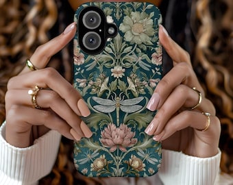 William Morris Dragonfly Phone Case Vintage Botanical Floral Aesthetic Nature Art Gift Cover for iPhone Pro Max Samsung Galaxy Google Pixel