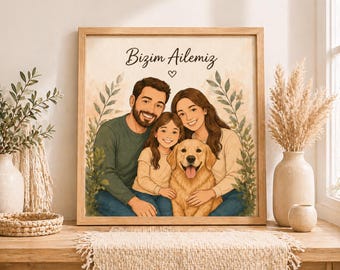 Custom Family Portrait Print, Personalized Pet Portrait Poster, Family Illustration Wall Art, Gift for Mom Dad, Custom Family Gift