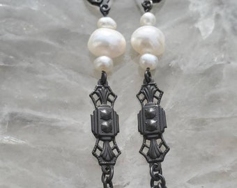 Fresh Water Pearl & Oxidized Brass Shoulder Dusters