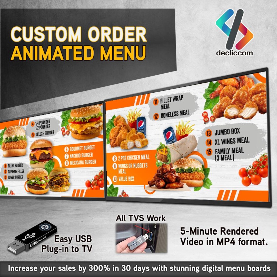 Animated Digital Menu Board Canva Template | Editable Restaurant TV ...