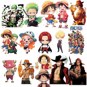 One Piece Chibi PNG-paket | Luffy, Zoro, Ace Anime-tröjor (digital nedladdning)