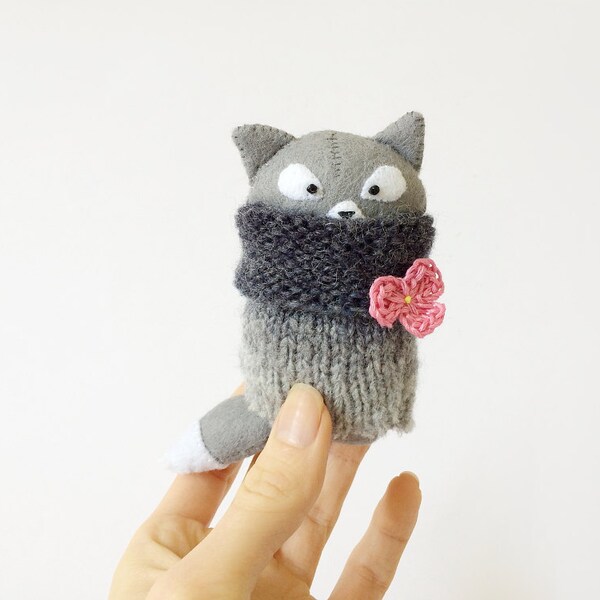 Grey Felt Cat In A Sweater, Miniature Felted Animals, Felted Cat, Pocket Cat